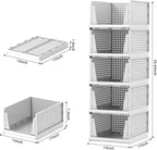 5 Packs Stackable Plastic Storage Basket for Closet Foldable Closet Organizers and Storage Bins for Shelves Storage Drawer Container for Clothes, Wardrobe, Pantry, 5L