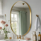 Gold Oval Mirror, 24"x32" Oval Bathroom Mirror, Brushed Gold Mirror with Aluminium Alloy Frame, Anti-Rust, Tempered Glass
