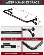 Pipe Clothing Rack - 37.5" Clothing Racks for Hanging Clothes with Dual Flange Base, Multifunctional Wall Mounted Clothes Rack for Bedroom, Entryway, Balcony, Black, 3-Pack