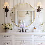 DUMOS Gold Circle Mirror for Wall 30.02 inch, Bathroom Round Wall Mirror for Over Sink, Bathroom, Entryway, Bedroom, Vanity, Shatterproof& Crystal-Clear