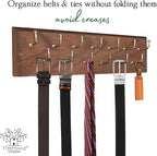 Treehouse Belt Organizer Rack, Holds Over 28 Large Belts, Sturdy Metal & Sturdy Wood Storage Holder for Closet, Versatile, Wall Mounted Belt & Tie Display Hanger for Bedroom - (Walnut) 4.25''Hx16''L