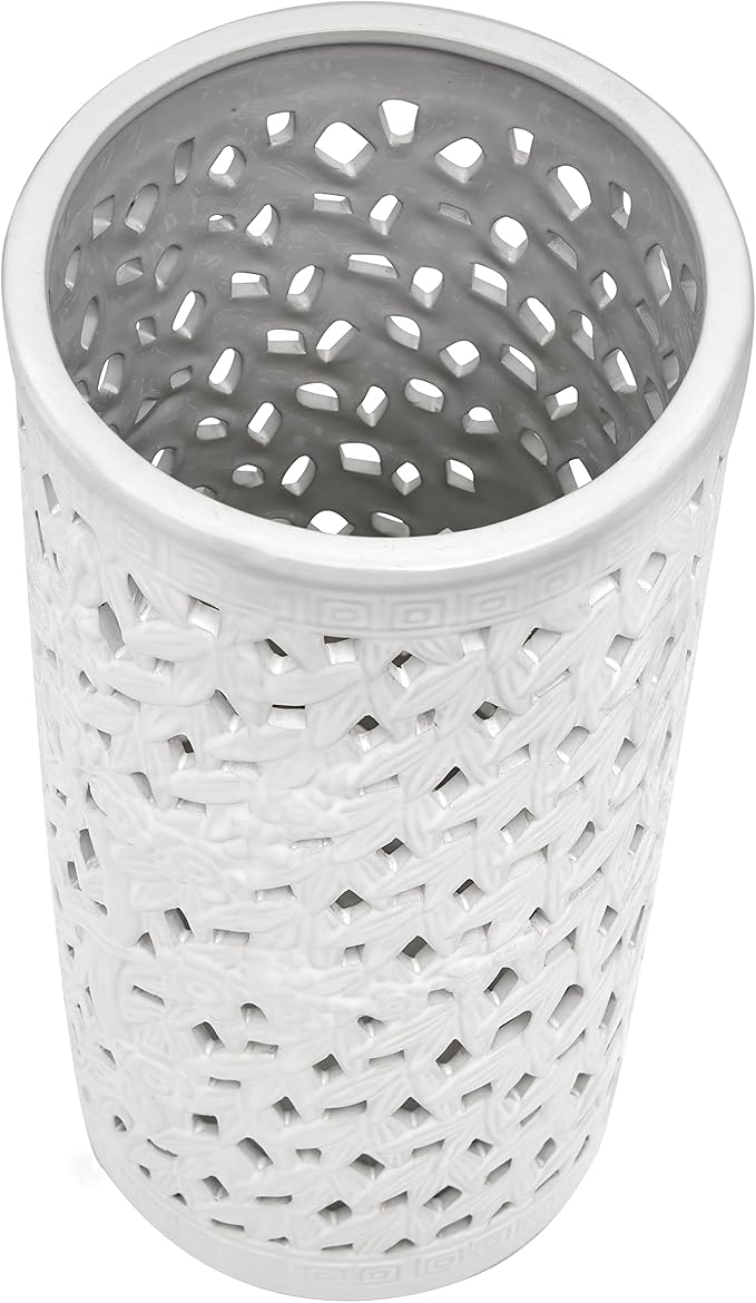 Red Lantern 20" Bamboo Lattice White Porcelain Umbrella Stand