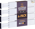 4 Pack Drawer Divider - 2.6" High, 16" to 22" Adjustable Bamboo Drawer Organizers for Clothes, Expandable Dresser Separators in Bedroom/Bathroom/Kitchen/Office Organization and Storage (White)