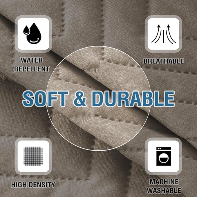 H.VERSAILTEX Armrest Covers for Sofa Water Resistant Couch Arm Covers Remote Control Holder Sofa Armrest Organizer for Magazine, Tablet, Phone, iPad(Set of 2, Khaki/Beige)