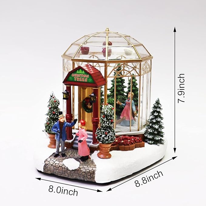 Christmas Village Lighted Tree Shop by Moments in Time LED Musical Holiday Building with Battery Operation, Handcrafted Décor for Christmas Village Display 7.5”