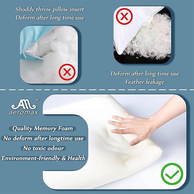 AM AEROMAX 22 × 22 Throw Pillow (Pack of 4) Memory Foam Pillow Insert - Square Accent Pillow for Decorative Cushion Bed Couch Sofa - Non-Deforming Over Time