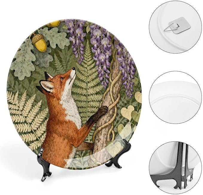 Art Nouveau William Morris Flowers And Foxes Vintage Plates of 6", 7", 8", 10", Custom Christmas Bone China Decorative Plate, Custom Gifts, Office Festival Decorations Household, with Display Stand