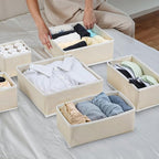 12 Pack Linen Drawer Organizer Set – Collapsible Fabric Storage Bins for Baby Clothes, Diapers, Socks, Bras & More (Beige, 3 Sizes)