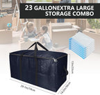 Extra Large Storage Bags Set Heavy Duty Moving Totes with Handles, Dorm Room Essentials-Way Carrying Design Dorm Room Essentials For Clothes Storage (Dark Blue, 14 Park- 4 & 10 Vacuum Bags)