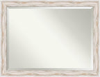 Amanti Art White Wall Mirror 35x45 Alexandria White Wash Rectangle Bathroom Mirror for Wall Decor Living Room, X-Large Cottage Wood Frame, Hangs Horizonally and Vertically, Bathroom Decor, Beveled