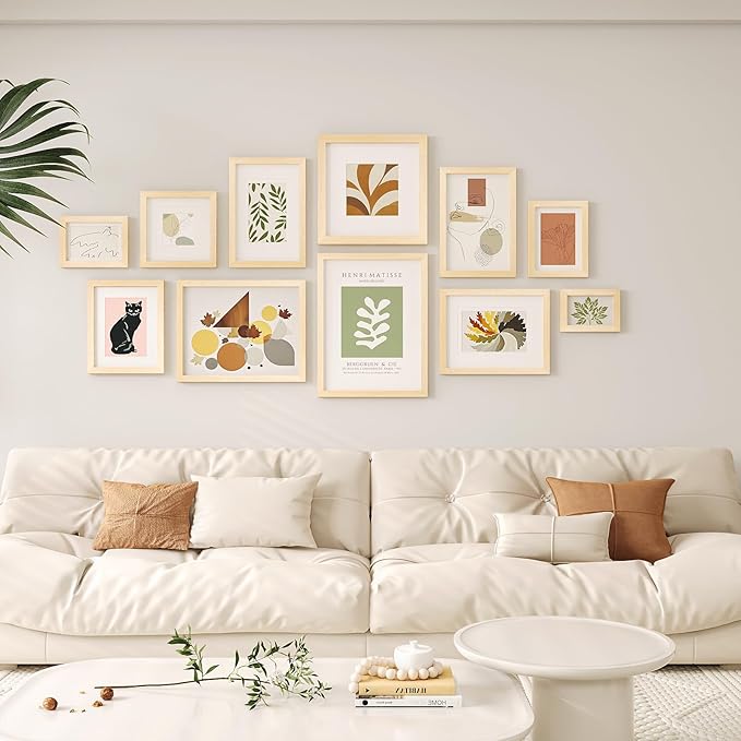 Egofine 12x16 Picture Frames Set of 4, Made of Solid Wood Covered by Plexiglass 9x12 and 11x14 with Mat or 12x16 without Mat, for Wall Mounting Photo Frame Oak Wood