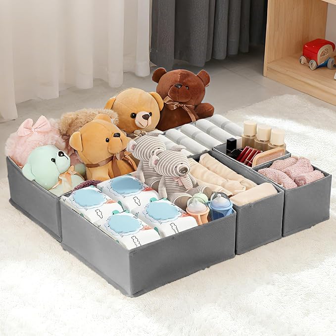Drawer Organizer Clothes, 16 Pack Dresser Organizer Bins, Foldable Closet Organizers and Storage Fabric Dresser Bins, Shallow Drawer Dividers for Clothing, Underwears, Socks, Tie