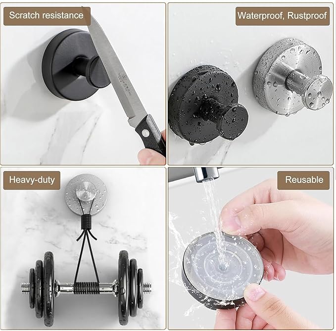 Black Wreath-Hanger, Strong Stainless Steel Suction-Cup-Wreath-Hooks, 4 Pack Wreath-Door-Hanger Fall Halloween Christmas Decorations, Welcome Sign for Front Door Indoor Outdoor (4 Black, 4)