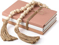 Feifeiya 3 Pieces Faux Decorative Books Set for Home Decor Fake Book for Shelves Coffee Table Stacked Linen Covered Display Notebook with Wood Bead Bookend Gift for Living Room(Neutral Pink)