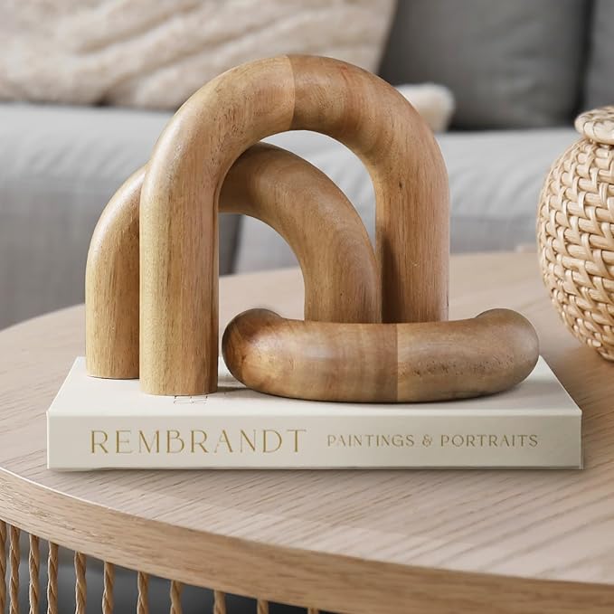 Wooden Arch Decor Set of 3 - Shelf Decor Aesthetic for Coffee Tables, Bookshelves, & Entryways - Acacia Wood Japandi Home Decor Accents - Modern Decorative Objects