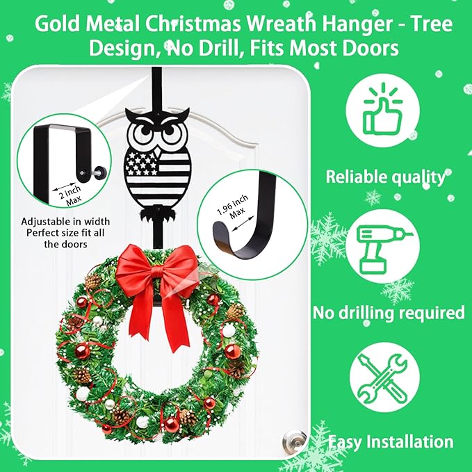 Easter Wreath Hangers for Front Door, Holiday Decorations.Owl Over The Door Hooks 15" Metal Daily Front Door Hangers Sturdy Wreath Holder for Xmas Party Festival Front Porch Home Deco