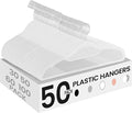 SONGMICS Pack of 50 Coat Hangers, Space-Saving Plastic Clothes Hangers, Non-Slip, 0.2 Inches Slim, 16.5 Inches Wide, 360° Swivel Silver Hook, White UCRP20WT50