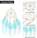uxcell 2pcs Dream Catchers, Small Handmade Feather Dreamcatcher Supplies Car Charm with Crystal Beads Wall Hanging Decor for Home Car Decoration Ornament Women Friend Gift, Light Blue