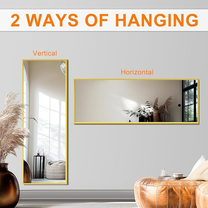TRAHOME Standing Mirror Full Length Mirror,15" x 56" Large Floor Mirror with Aluminium Frame for Door Bedroom Bathroom Living Room(Gold)