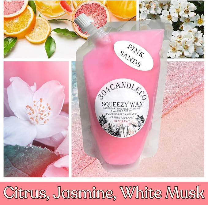 304CandleCo Large Squeeze Soy Wax Melt - 50 SCENTS! - Highly Fragrant & Hand-Crafted - Easy Mix & Match - American Made - Perfect for Wax Warmers (8oz, Pink Sands)