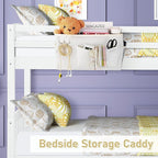 Bedside Caddy Bedside Organizer Hanging Storage Bag for Bunk College Dorm Bed and Hospital Beds with Magazine Water Bottle Phone Holder (White)