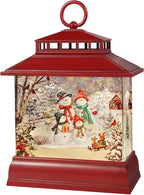 Christmas Snow Globe Lantern Water Glittering Lantern with 8 Songs & 6H Timer Romote Control Christmas Snow Globes USB & Battery Operated for Christmas Festival Decorations Gifts (Snowman Family)