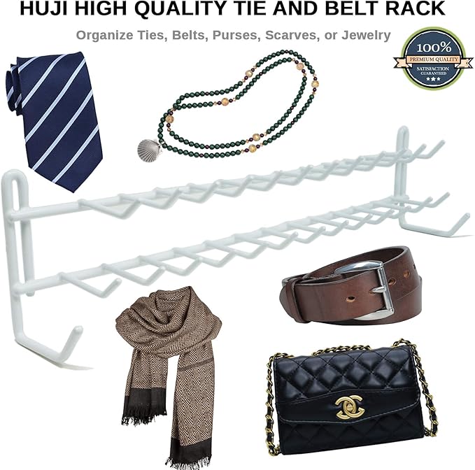 Huji Wall Mount Tie and Belt Rack Organizer, White (1 Pack)