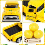 Lemon Truck Decor Vintage Metal Truck Tiered Tray Decor Lemon Party Decorations Summer Farmhouse Yellow Car with Mini Fake Lemons for Home Kitchen Tabletop Centerpiece Supplies