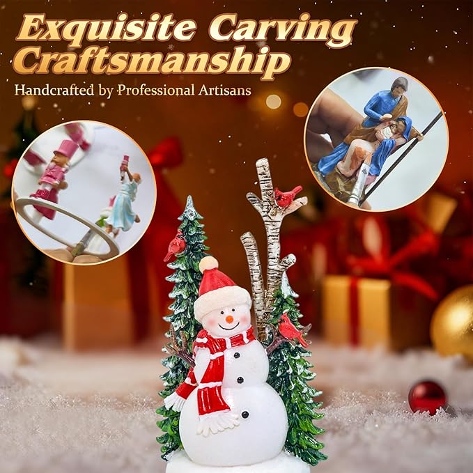 Large Snowman Snow Globe, Cardinal Christmas Tree, Lighted Snow Globes Lantern, Musical&LED Lights, 8 Classic Songs, 6-Hour Timer, Xmas Gifts and Holiday Decoration