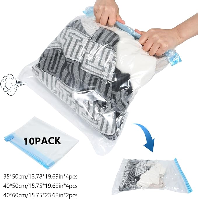Extra Large Storage Bags Set Heavy Duty Moving Totes With Backpack Straps – Strong Handles & Zippers, (Blue, 12 Park-2 Moving bag & 10 Vacuum Seal Bags)