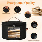 Round Hat Box, Stackable Felt Hat Boxes for Women Storage, Foldable Premium Hat Travel Case with Dustproof Lid, Space Saving Hat Organizer(Black)