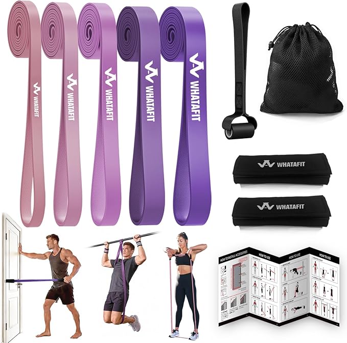 WHATAFIT Resistance Bands,Pull Up Assist Bands Set with Handles, Exercise & Workout Bands with Door Anchor for Men & Women – Home Fitness Equipment for Strength Training, Stretching