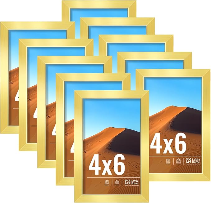 LaVie Home 4x6 Picture Frame Gold Set of 10, Display 4 x 6 Picture, Photo Frame Collage for Wall Gallery or Table Deco, Hanging or Tabletop Display