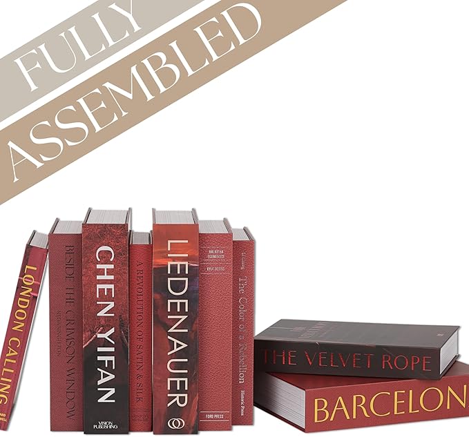 ORITZIO Red Faux Books Set of 9 - Hidden Storage Fake Books for Coffee Table Decor, Home Staging, Interior Design & Fashion Books