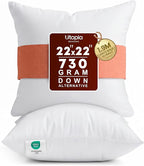 Utopia Bedding 22x22 Pillow Inserts, Set of 2, White – Indoor Decorative Throw Pillows for Bed, Sofa & Couch – Soft, Supportive & Fluffy Cushion Inserts