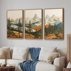 SIGNINART Vintage Mountains Framed Canvas Wall Art, Wooden Forest Wall Decor, Green Wood Pine Trees Wilderness Artwork, Natural Ridge Landscape Art Paintings for Living Room Bedroom Office 16"x24"x3