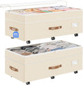 Budding Joy Under Bed Storage with Wheels 2Pack, 80L Height Adjustable Underbed Containers with Clear Lids, Rolling Under Bed Shoe Storage Organizer for Dorm Home Clothes, Blankets, Toys, Beige