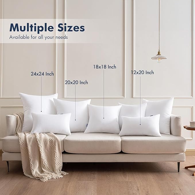 MIULEE Throw Pillows Inserts, Pack of 2 14x22 Inch 100% Virgin Fiber Filling Bed Couch Pillows