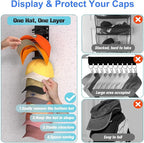 Hat Organizer for Baseball Caps 2 Pack Hat Rack for Wall with Strong Adhesive Hat Hanger Holder Display for Door Closet Hold up to 20 Hats Multilayer Ball Cap Storage Two Mounting Option