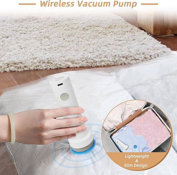 Travel Vacuum Bags with Rechargeable Pump,6 Pack Vacuum Storage Seal Bags for Clothing Suitcase Backpack, Space Saver Compression Clothes Storage Bag (6 Combo+ Electric Pump)