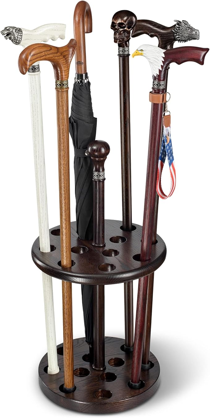Asterom Handmade Wooden Stand for Walking Sticks & Umbrellas - Stylish Display Cane Stand Holder for Entryway (Walnut Color)