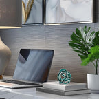 Torre & Tagus Orbit Hand Blown Glass Infinity Knot Sculpture - 3 Inch Glass Art Teal Knot Decor Ball for Home Decor, Small Centerpiece Table Decoration for Home Interior (Clear Teal)
