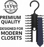 Tie Hanger for Men – 2 Pack Space-Saving Tie Organizer for Closet – Durable Plastic Scarf & Belt Hanger – 20-Tie Capacity Rack, Black – Closet Organizer for Ties, Scarves & Accessories