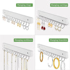 Necklace Holder Wall Mounted Jewelry Organizer - 2 Pack Wooden with 28 Hooks, Hanging Earring & Ring Bracelet Storage, Decorative Space-Saving Jewelry Display (White)