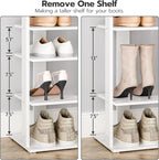 HOOBRO 8 Tiers Vertical Shoe Rack, Wooden Shoe Storage Organizer with Hooks, Narrow Shoe Tower for 8 Pairs, Space Saving, for Entryway, Living Room, Bedroom, White WT07XJ01G1
