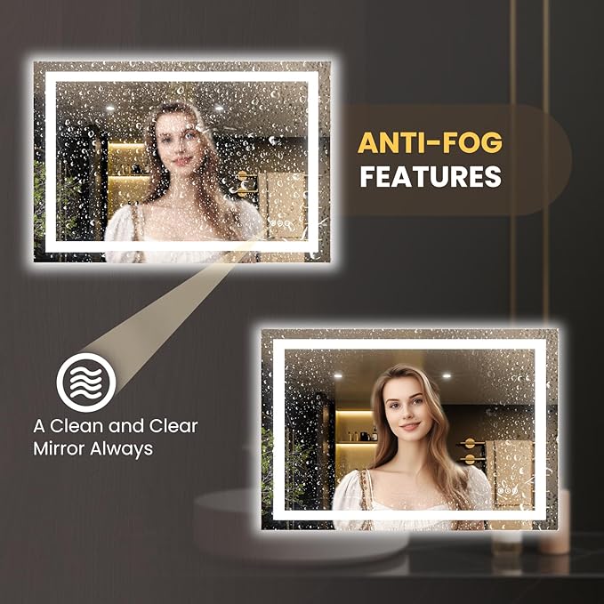 LOAAO 50"x36" LED Bathroom Mirror with Lights, Anti-Fog, Dimmable, Backlit + Front Lit, Lighted Bathroom Vanity Mirror for Wall, Memory Function