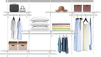 5-8 Ft Closet Organizer System, White Adjustable Custom Metal Wire Shelving Wall Mounted, Expandable Organization and Storage Shelf Kit with Hanging Rods