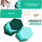 Mindsoft 16 Pcs Hexagon Cork Board for Walls with 50 Wooden Push Pins 6.7 x 5.9 in Felt DIY Tiles Notice with Nano Tape Hanging Bulletin Board for Home Photo Office Memo Note(Turquoise)