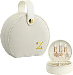 COLLECTIVE HOME - Travel Jewelry Case, Elegant Half-Moon Design with Gold Monogram, Detachable Handle, Personalized Accessory Organizer, Gift for Fashion-Forward Women and Teens (z)