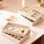 6 Pcs Velvet Jewelry Tray, Stackable Jewelry Organizer, Necklace Bracelet Display Tray, Jewelry Storage Inserts Set for Dresser & Vanity(6)